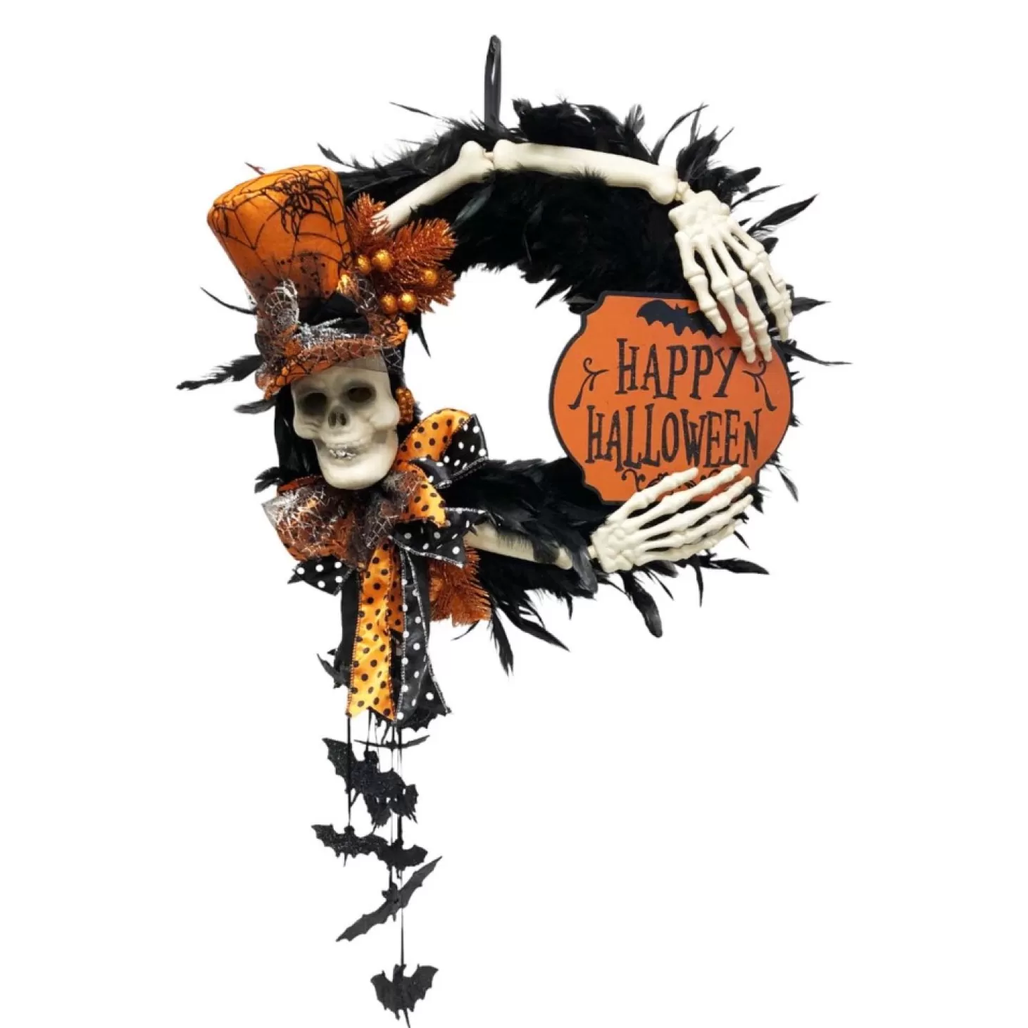 Halloween Decor>Roger's Gardens Batty The Skeleton Wreath - 28" Tall