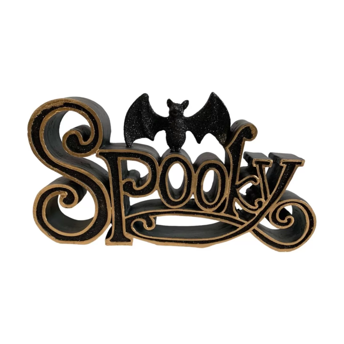 Halloween Decor>Roger's Gardens Black & Gold 'spooky' Sign - 10" Long