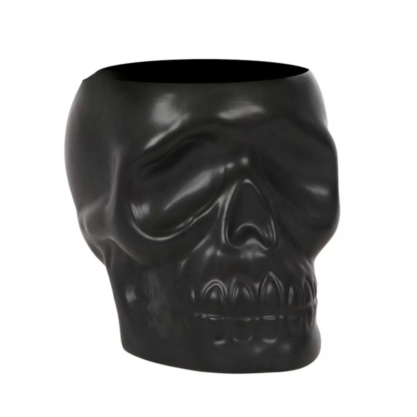 Halloween Decor>Roger's Gardens Black Ceramic Skull Planter - 5" Tall