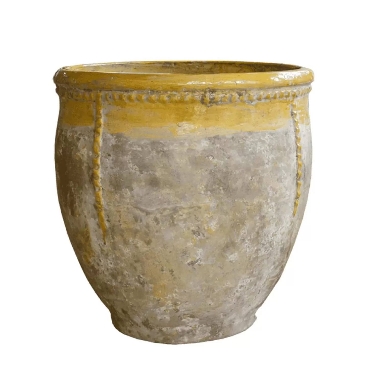 Pottery + Planters + Containers>Roger's Gardens Bugadier Pot Yellow Collar Provence Patina