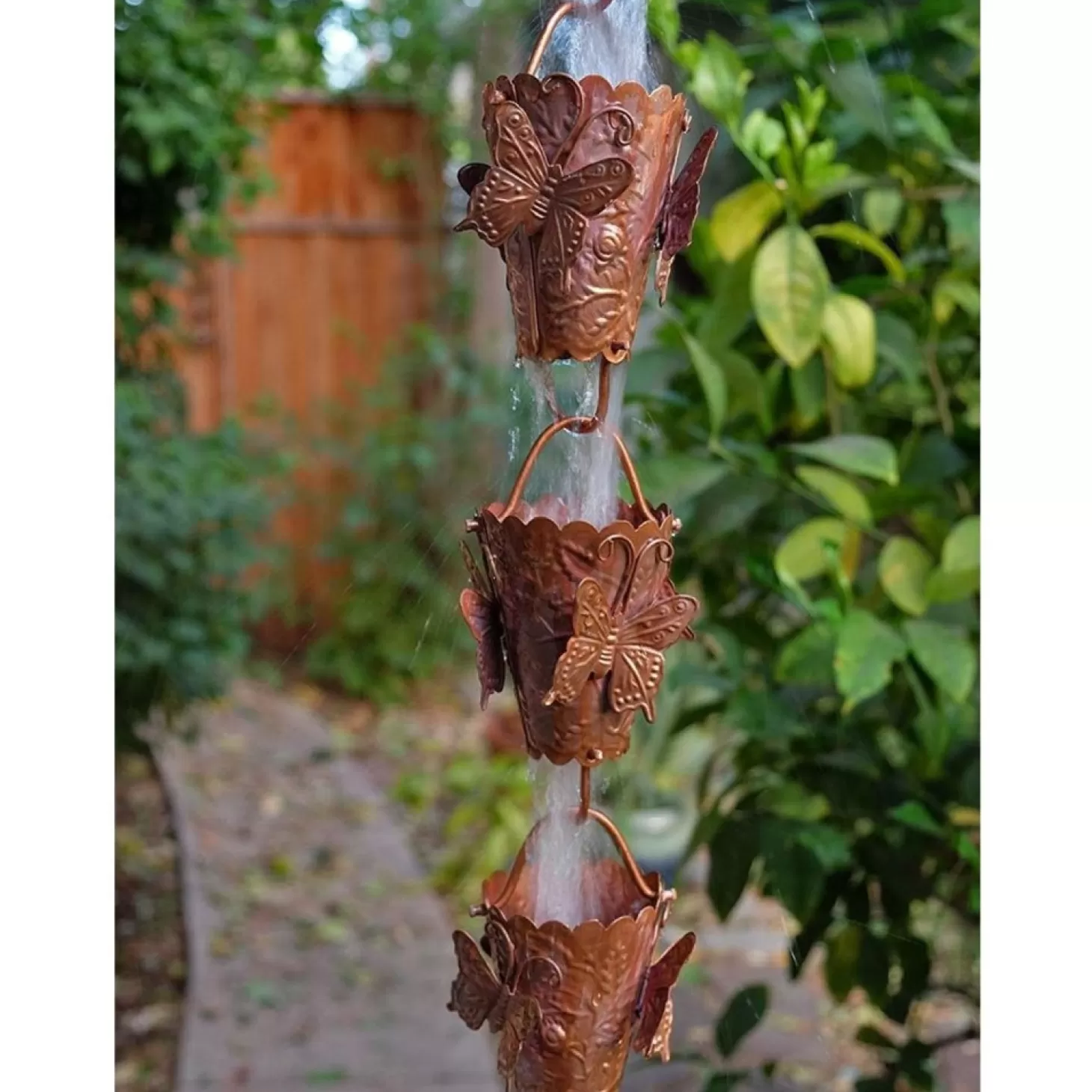 Garden Accents + Bird Feeders>Roger's Gardens Butterfly Cup Rain Chain - 8Ft Long