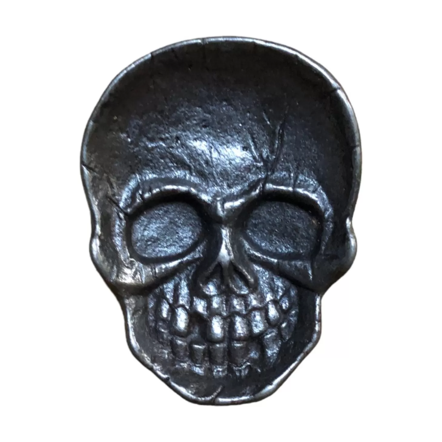 Halloween Decor>Roger's Gardens Dark Metal Skull Tray - 4.5" X 3.5"