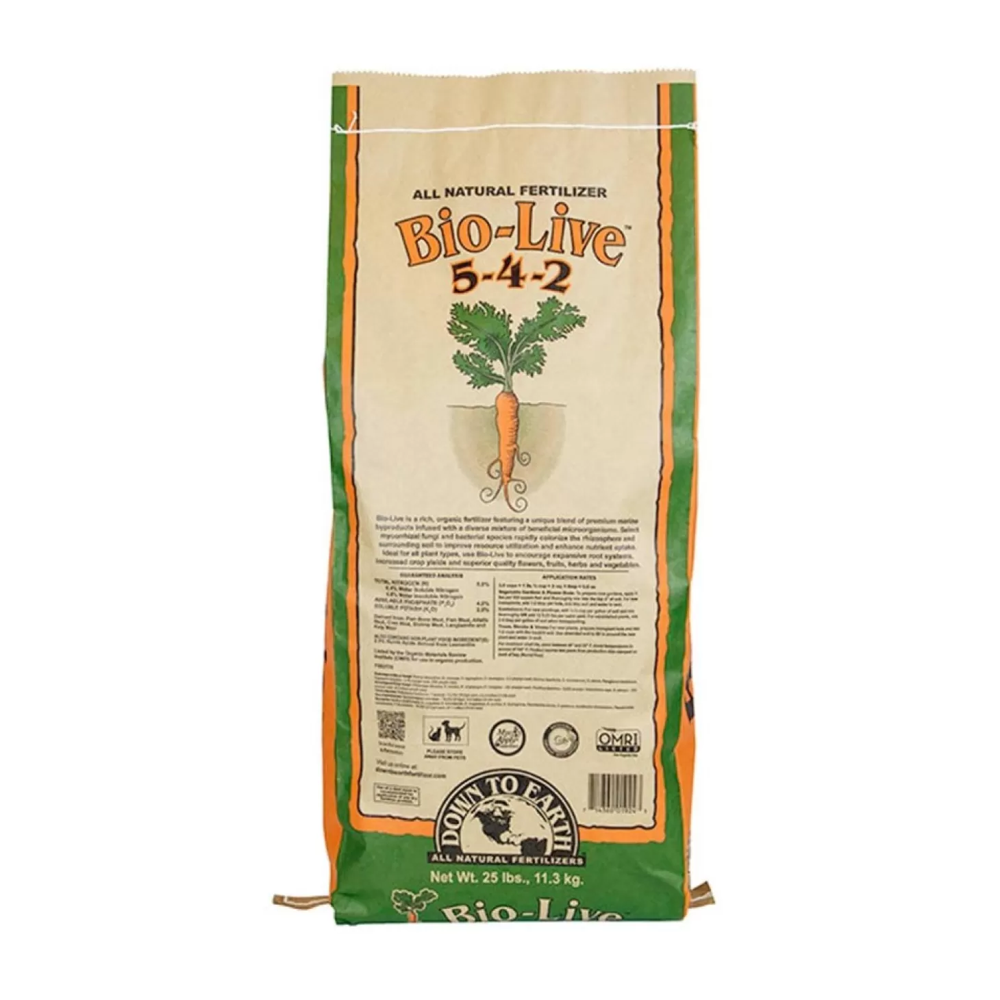 Soils + Fertilizers + Sprays>Roger's Gardens Down To Earth Organic Bio Live Fertilizer - 25Lbs