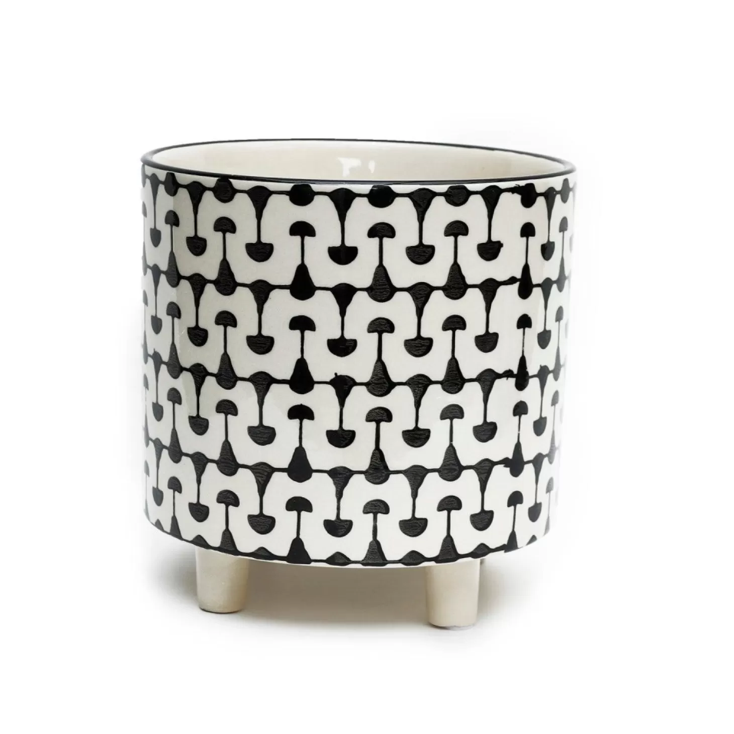 Decor Accents>Roger's Gardens Footed Black & Cream Planter