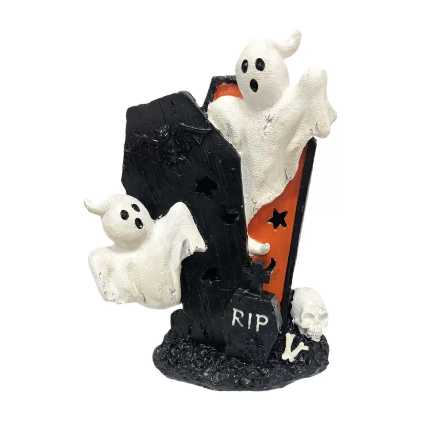 Halloween Decor>Roger's Gardens Ghostly Coffin With Glowing Lights - 10" Tall