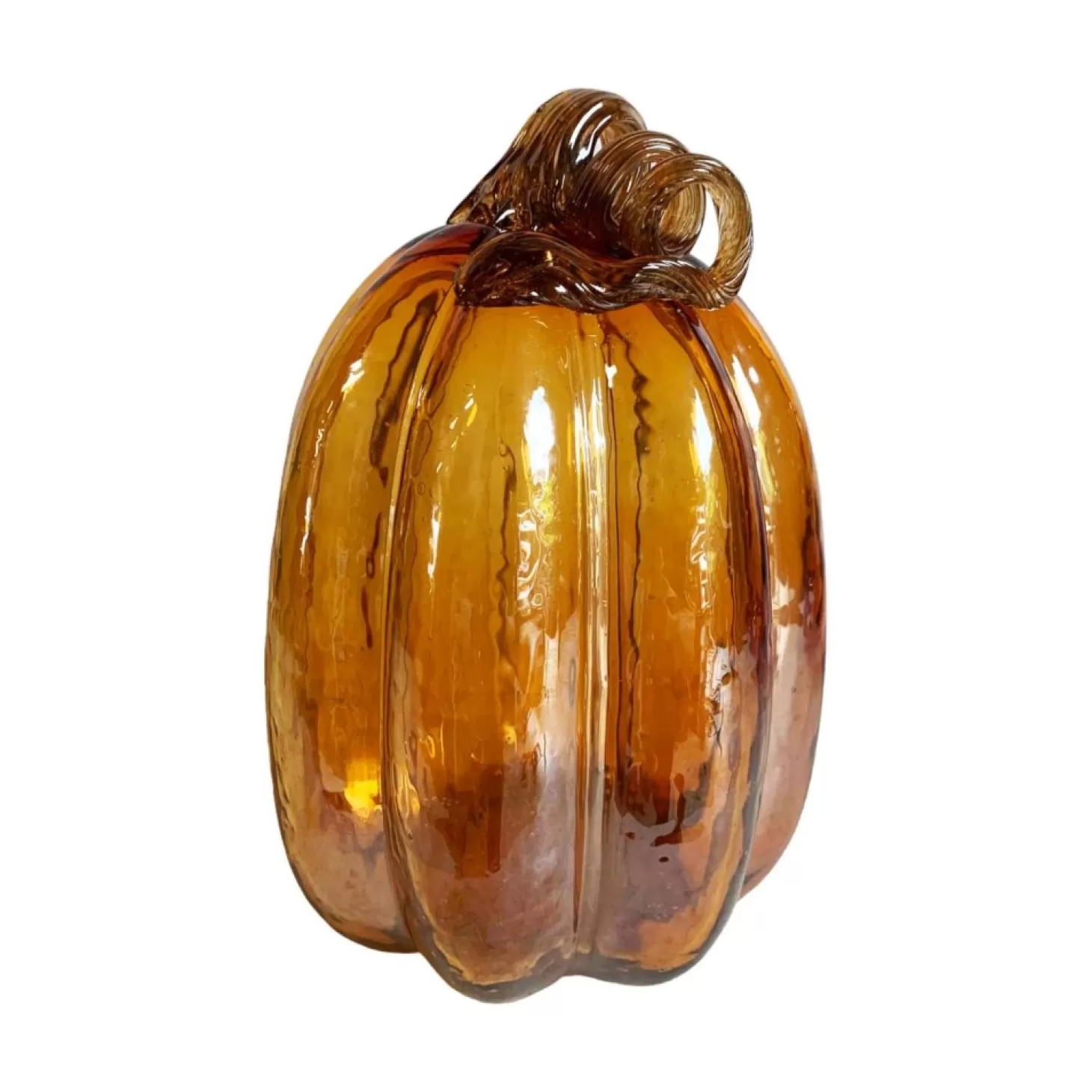 Halloween Decor>Roger's Gardens Glass Amber Pumpkin - 9"