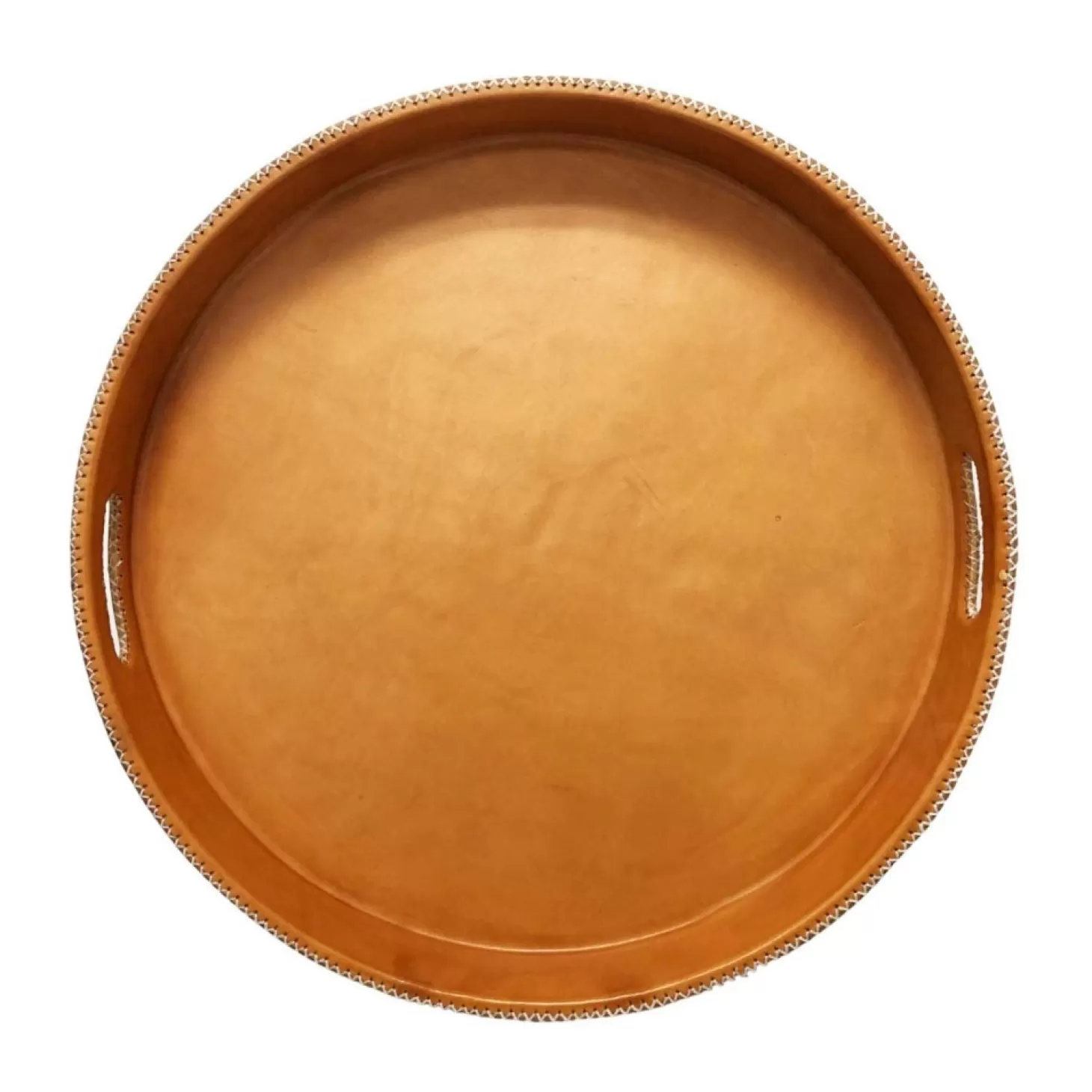 Serveware>Roger's Gardens Paraguayan Leather Round Ottoman Serving Tray