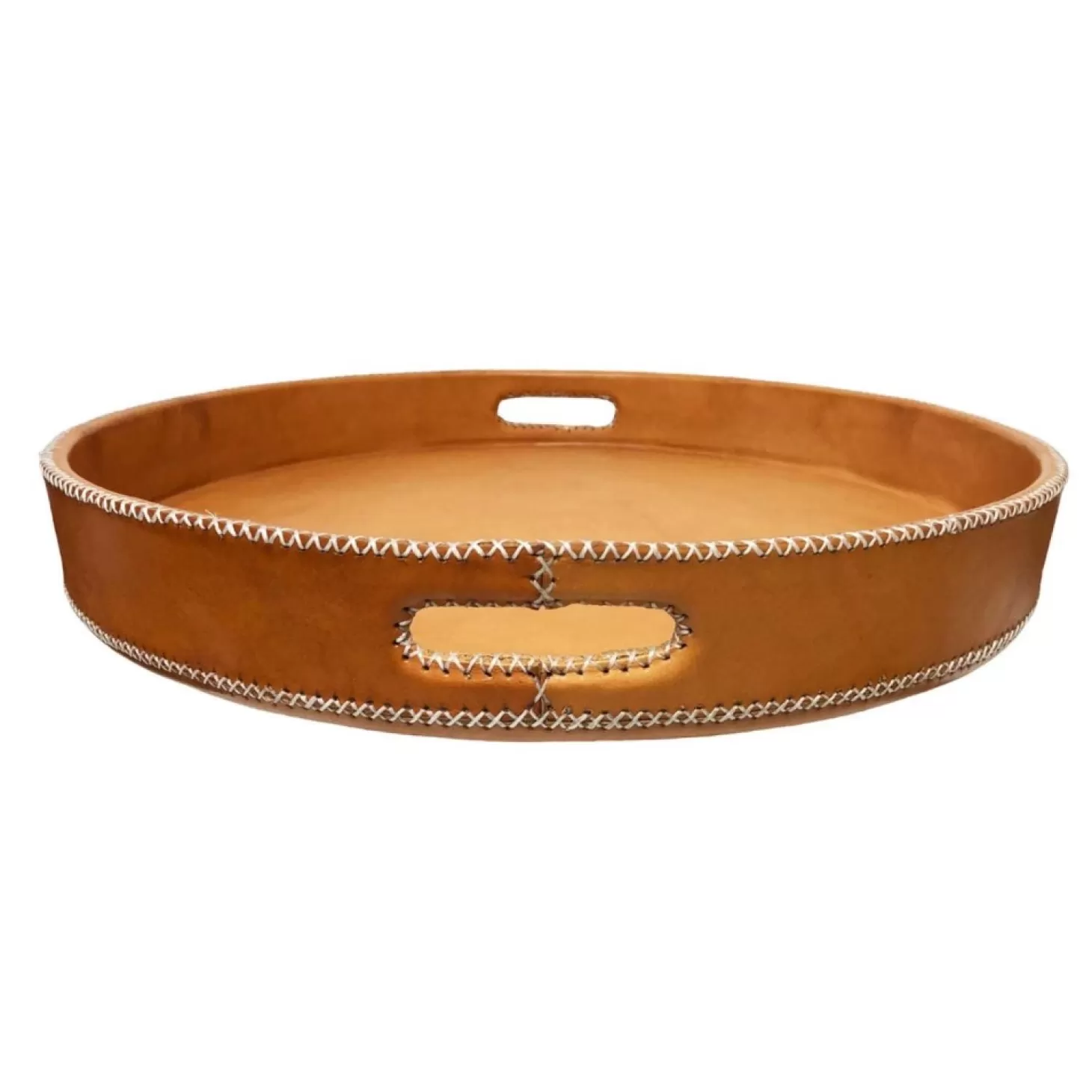 Serveware>Roger's Gardens Paraguayan Leather Round Ottoman Serving Tray