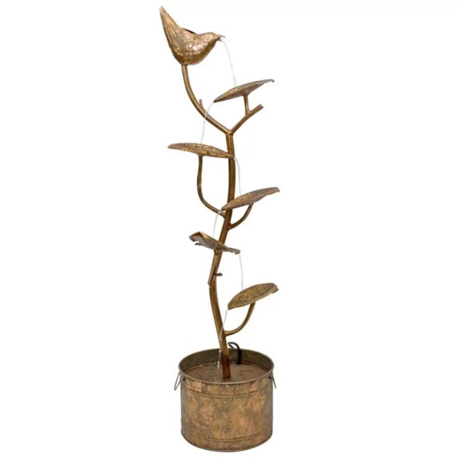 Fountains>Roger's Gardens Rustic Metal Bird With Leaves With Pump - 4Ft Tall