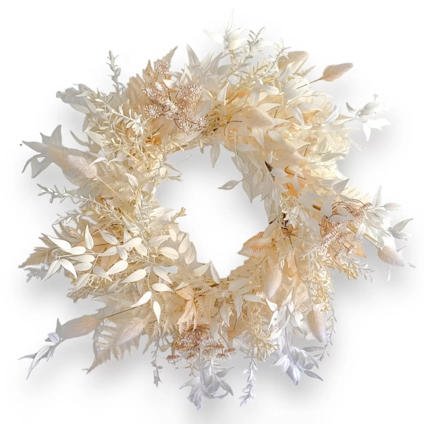 Silk Arrangements>Roger's Gardens Silk Cream Ruscus Fern Wreath - 28"