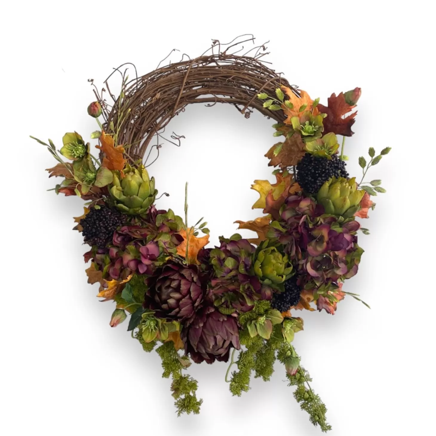 Silk Arrangements>Roger's Gardens Silk Fall Artichoke & Hydrangea Wreath