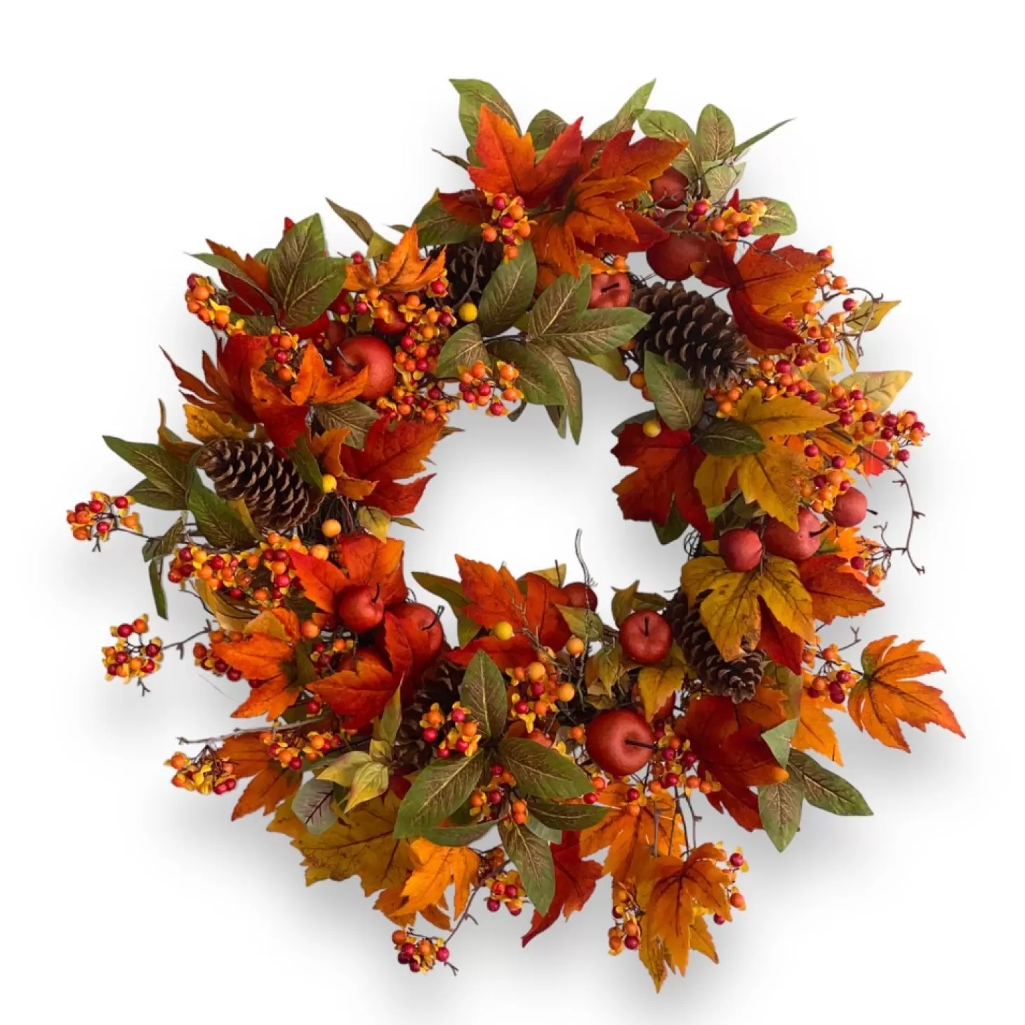 Silk Arrangements>Roger's Gardens Silk Orange Maple & Apple Wreath - 24"