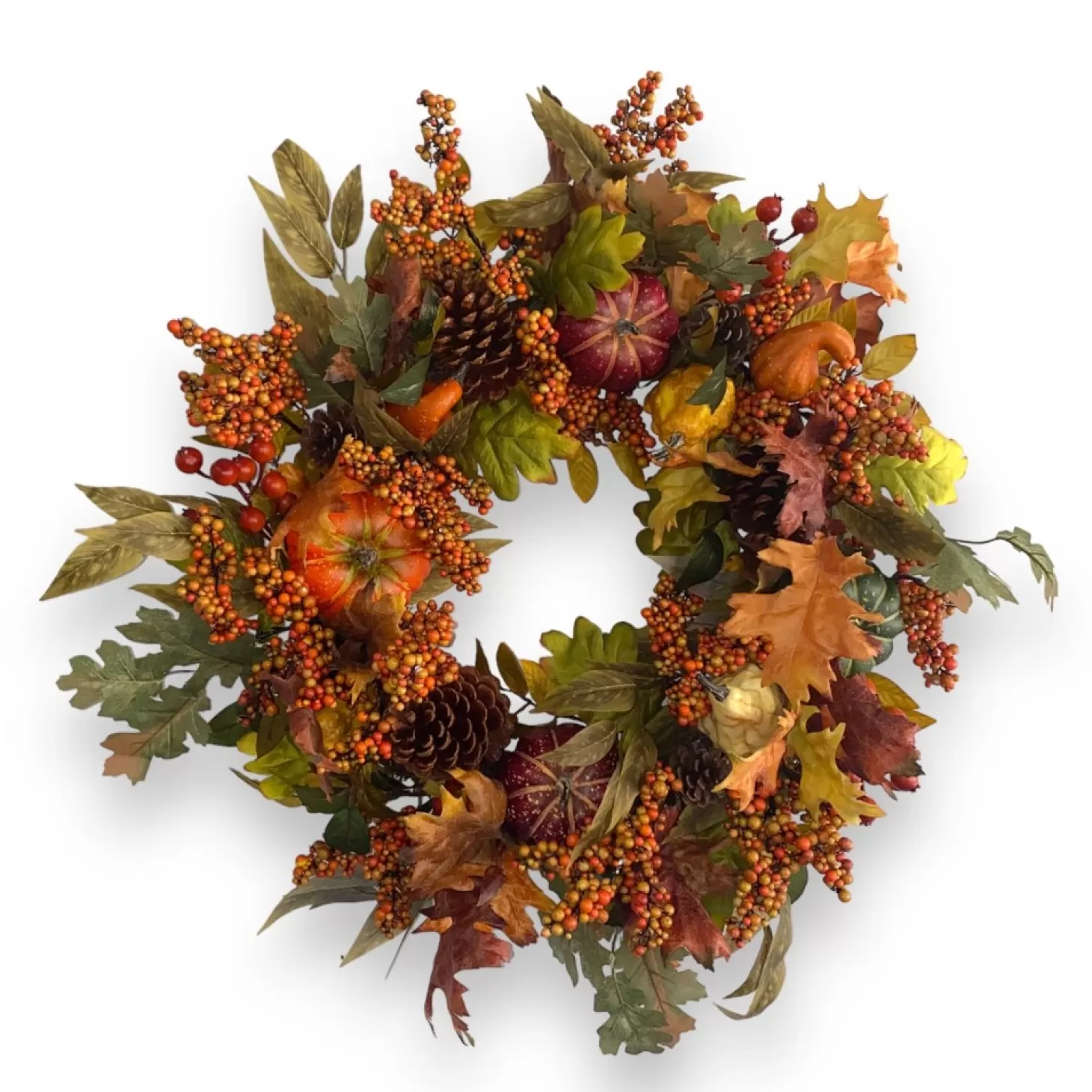 Silk Arrangements>Roger's Gardens Silk Orange Pumpkin & Berry Wreath - 24"