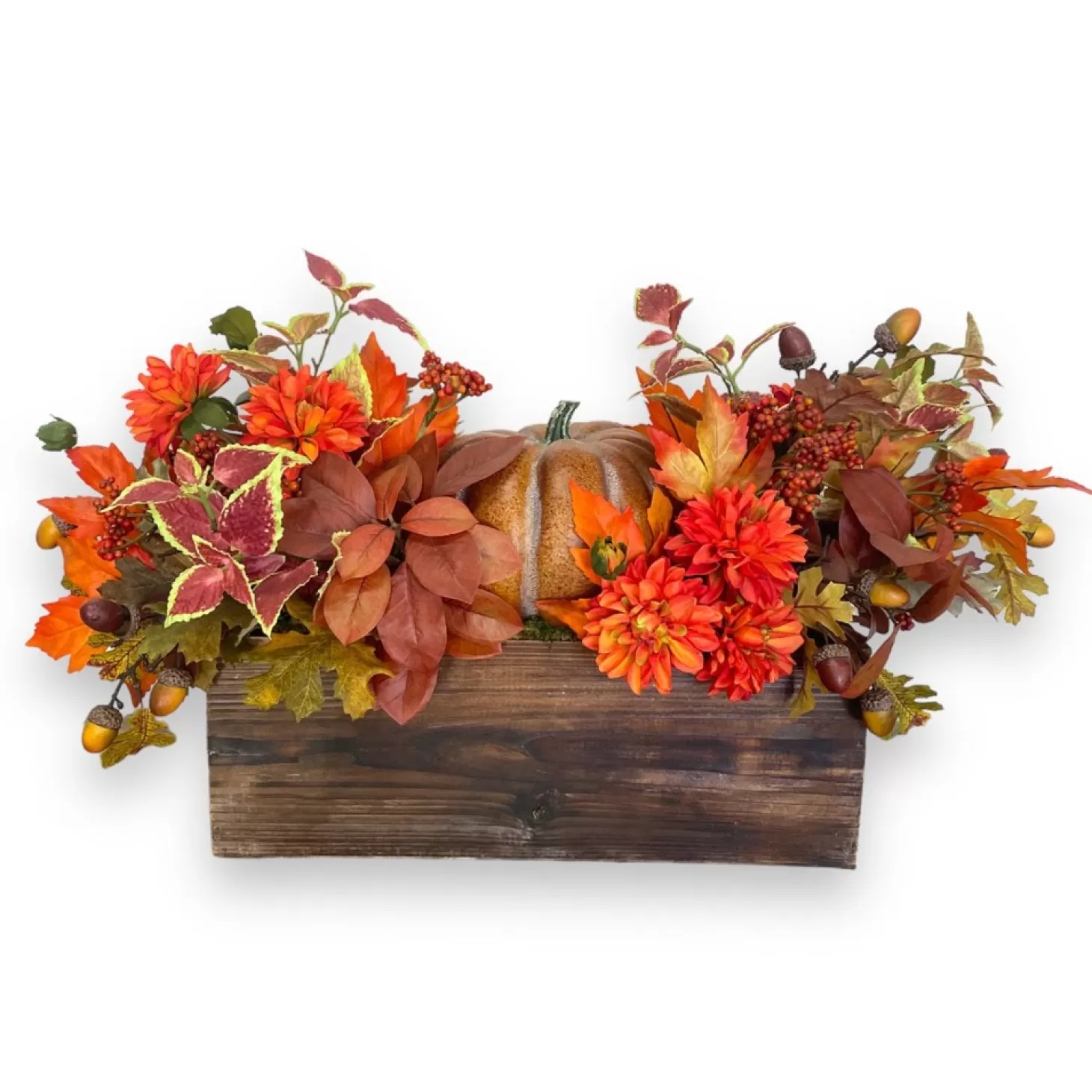 Decor Accents>Roger's Gardens Silk Pumpkin & Dahlia Centerpiece