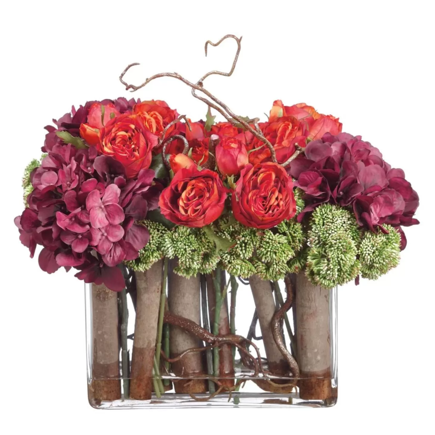 Original Design Arrangements>Roger's Gardens Silk Roses & Hydrangeas In Glass Vase