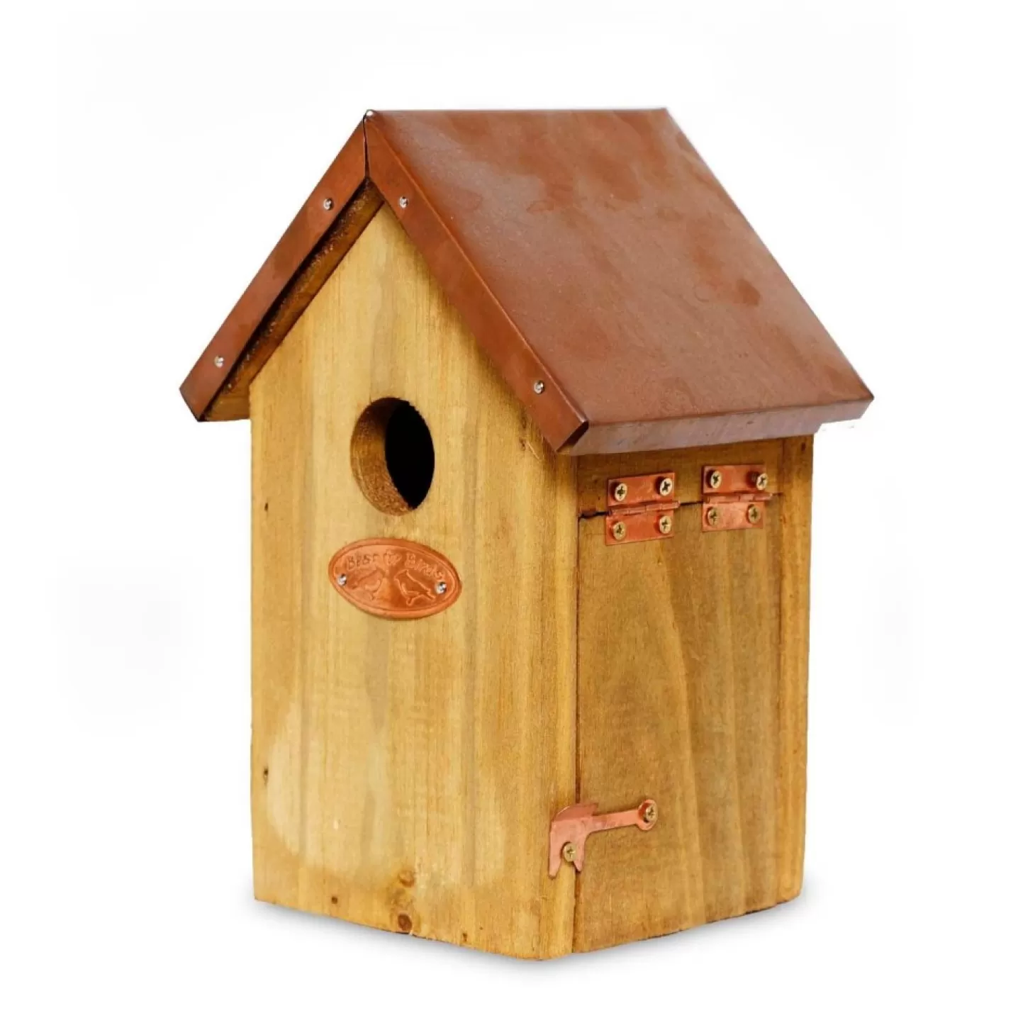 Garden Accents + Bird Feeders>Roger's Gardens Small Copper Rough Birdhouse