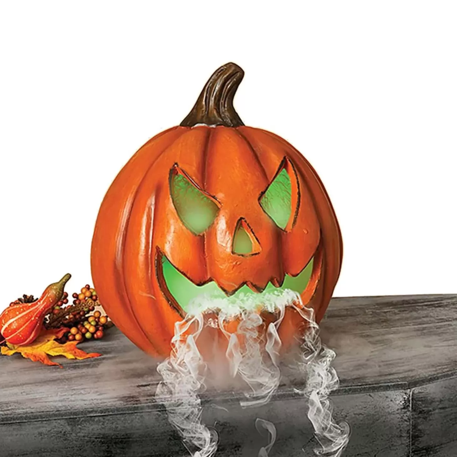 Halloween Decor>Roger's Gardens Smoking Pumpkin With Lighting Feature - 14" Tall