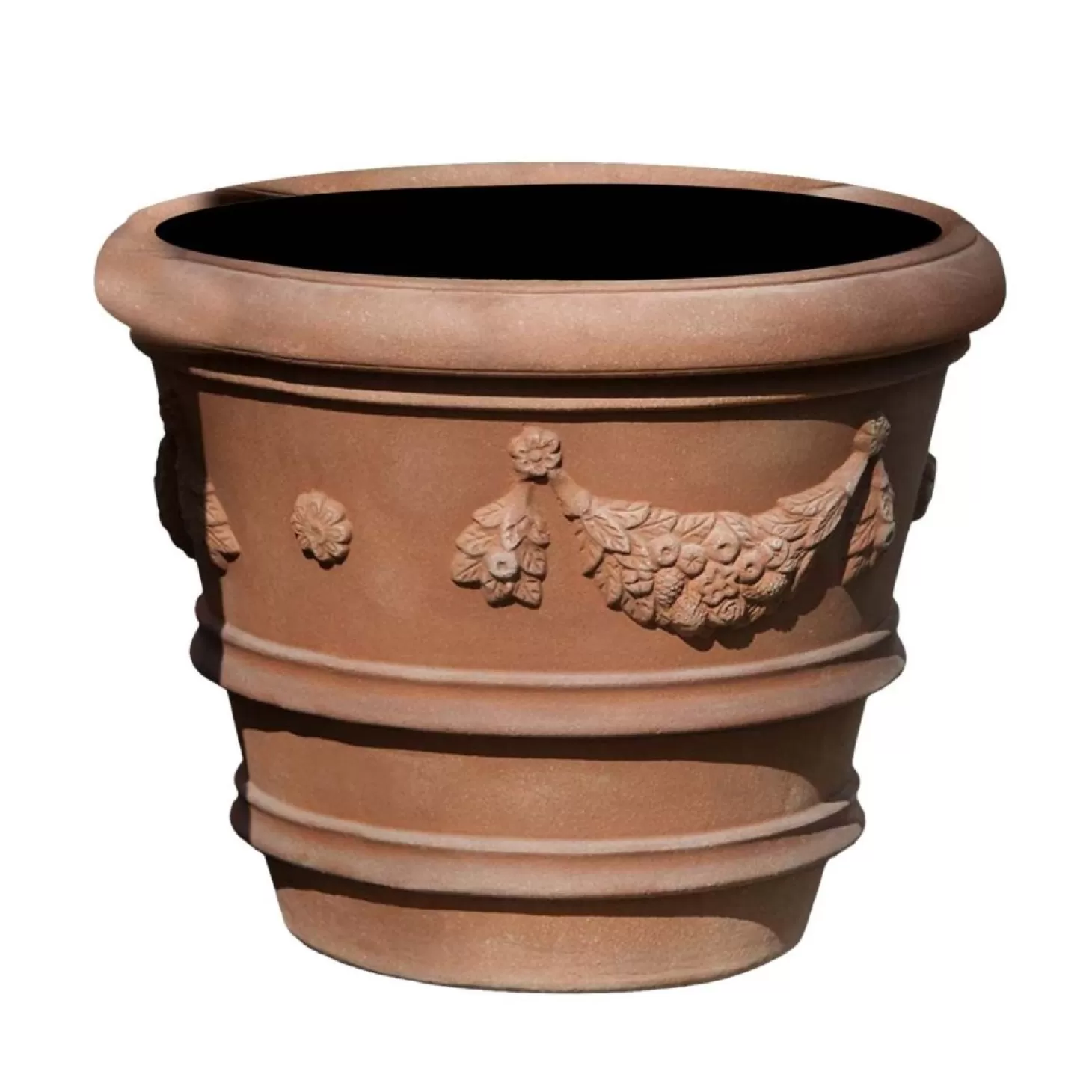 Pottery + Planters + Containers>Roger's Gardens Terra Rosa Garland Rolled Rim Planter