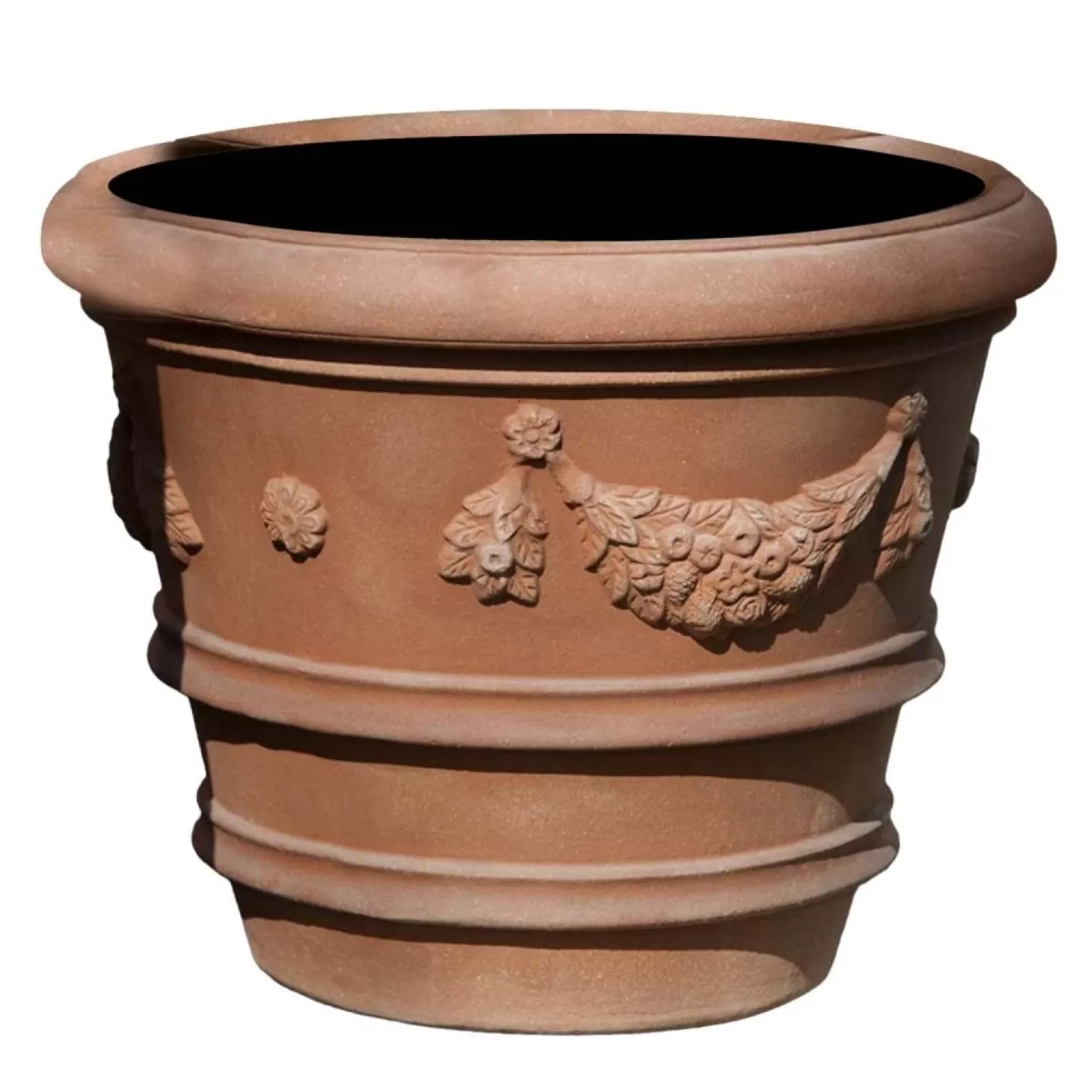 Pottery + Planters + Containers>Roger's Gardens Terra Rosa Garland Rolled Rim Planter