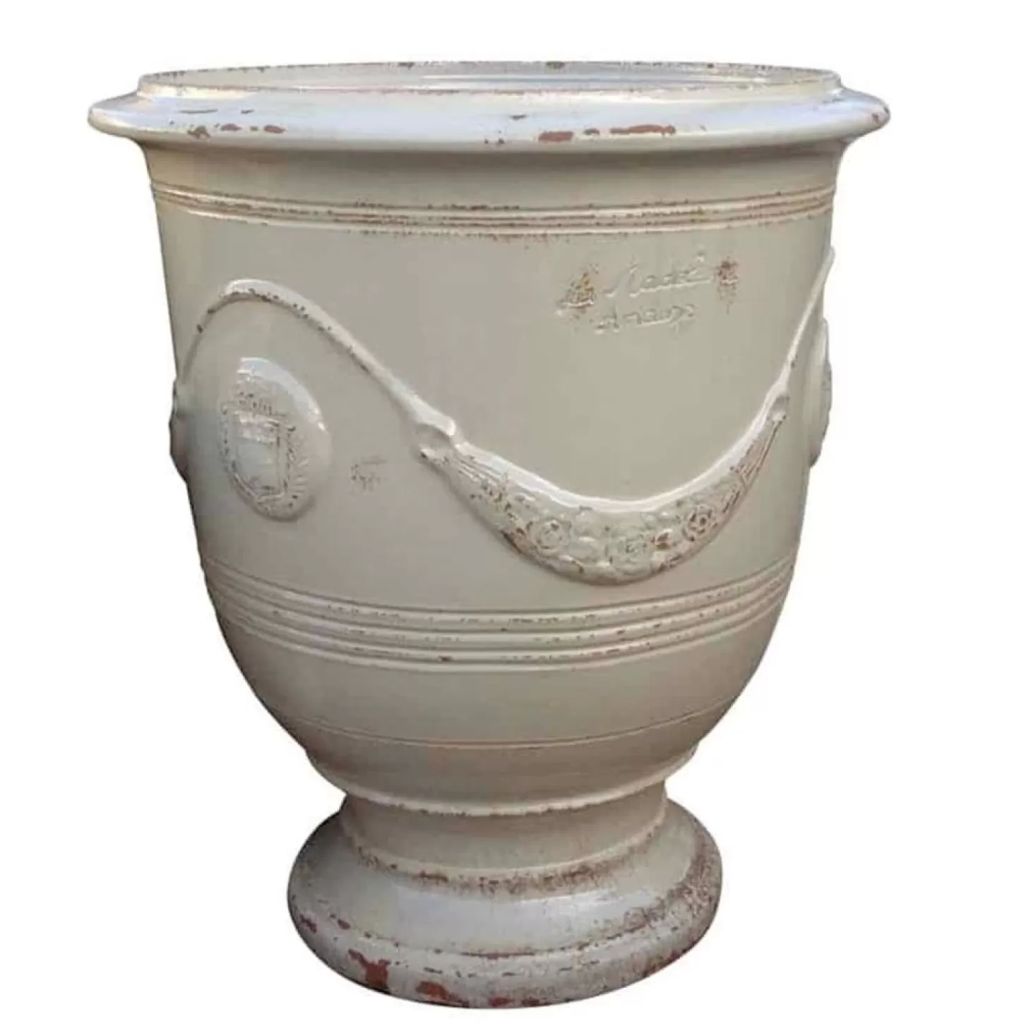 Pottery + Planters + Containers>Roger's Gardens Traditional French Glazed Anduze Aged Ivory Vase