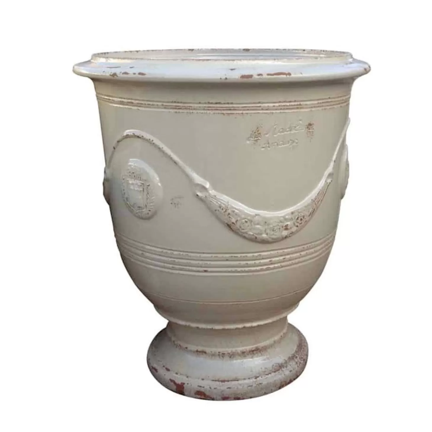 Pottery + Planters + Containers>Roger's Gardens Traditional French Glazed Anduze Aged Ivory Vase