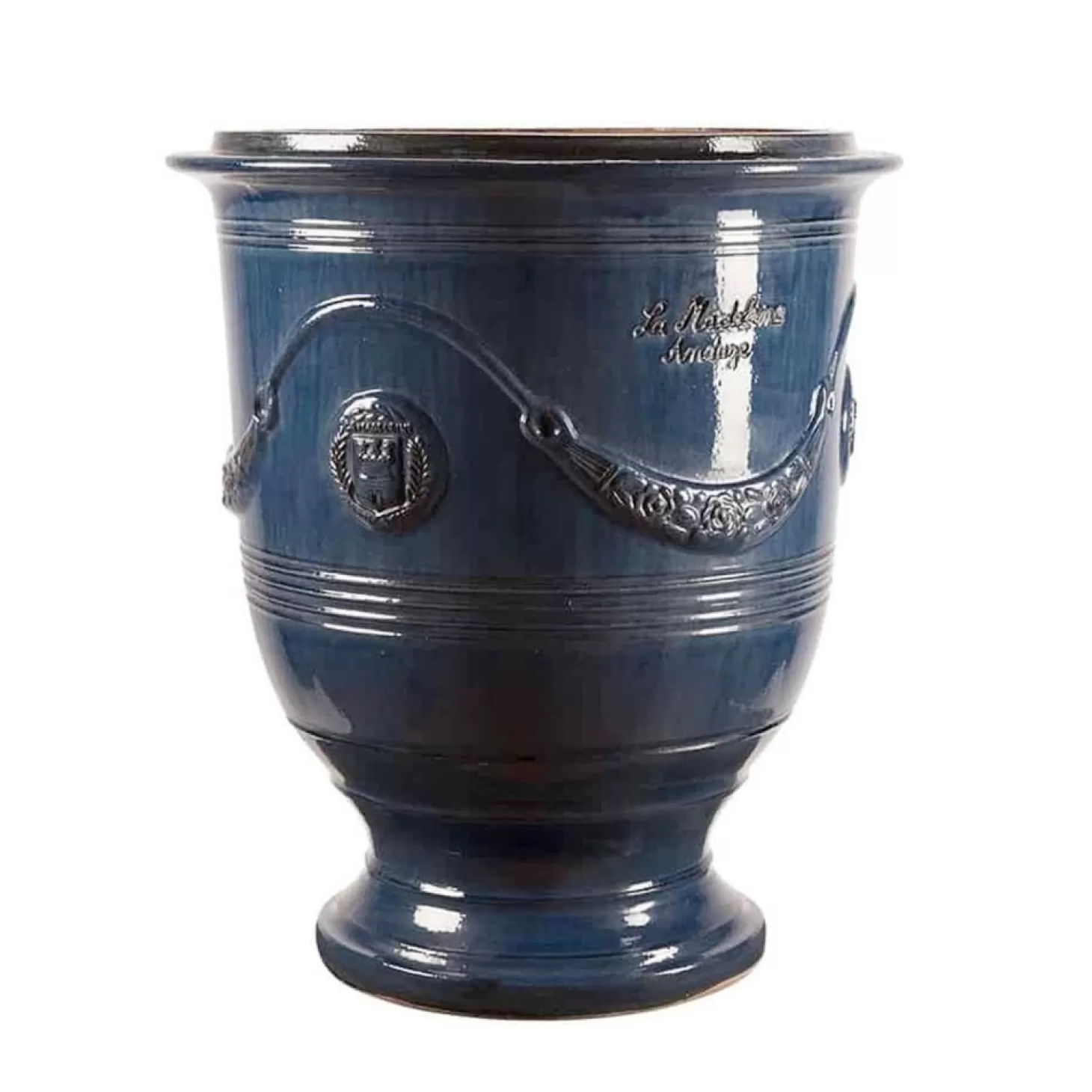 Pottery + Planters + Containers>Roger's Gardens Traditional French Glazed Anduze Blue Vase