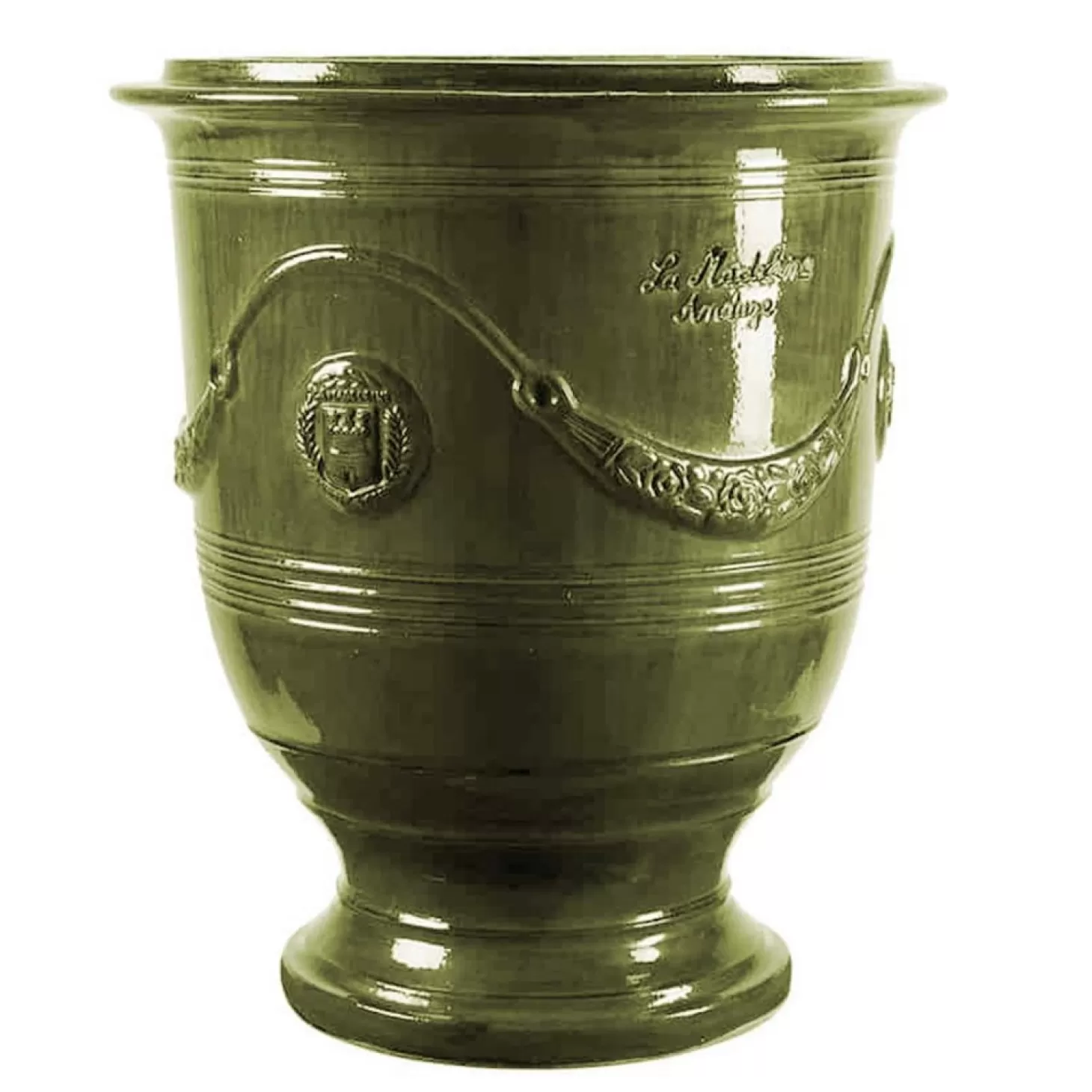 Pottery + Planters + Containers>Roger's Gardens Traditional French Glazed Anduze Green Vase