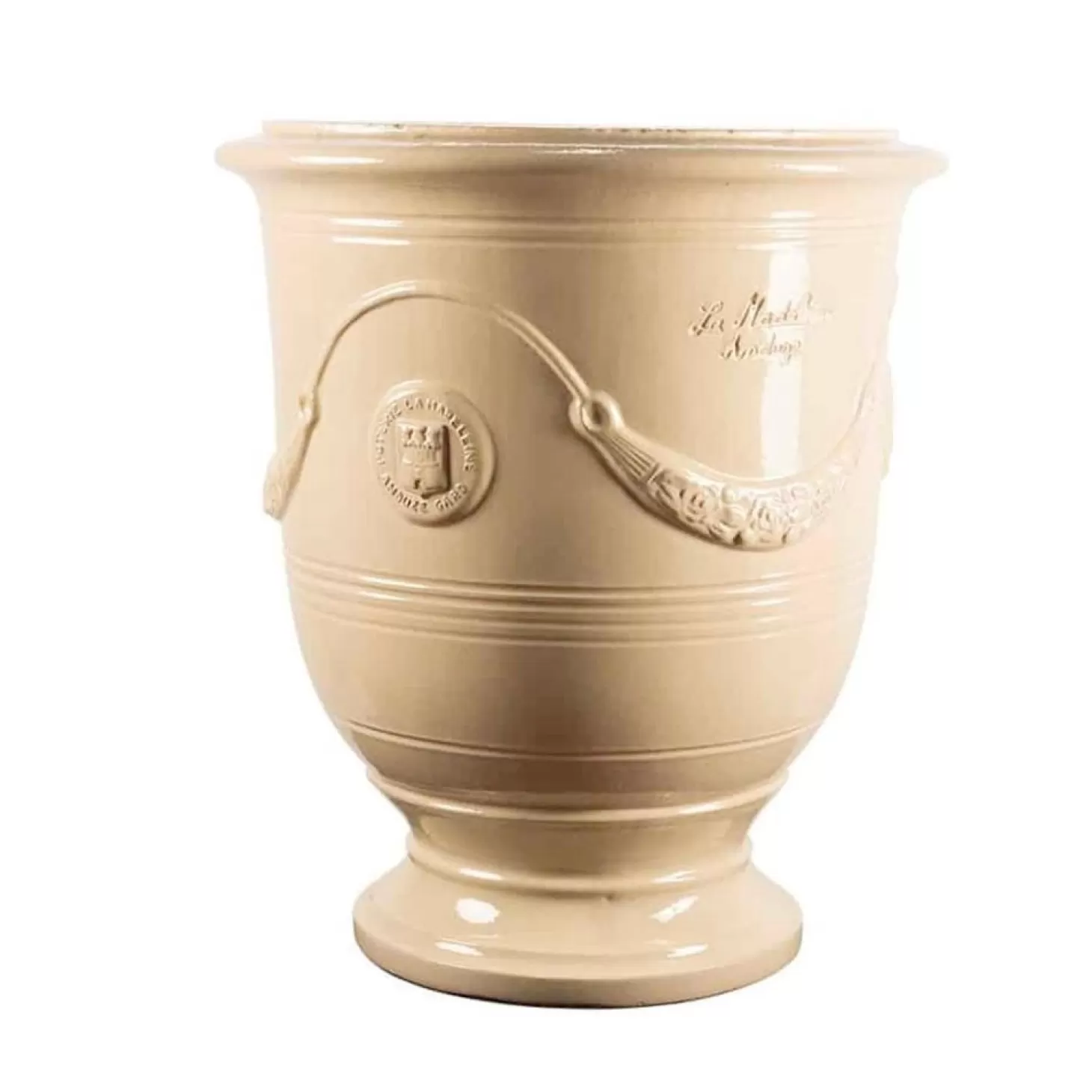 Pottery + Planters + Containers>Roger's Gardens Traditional French Glazed Anduze Ivory Vase