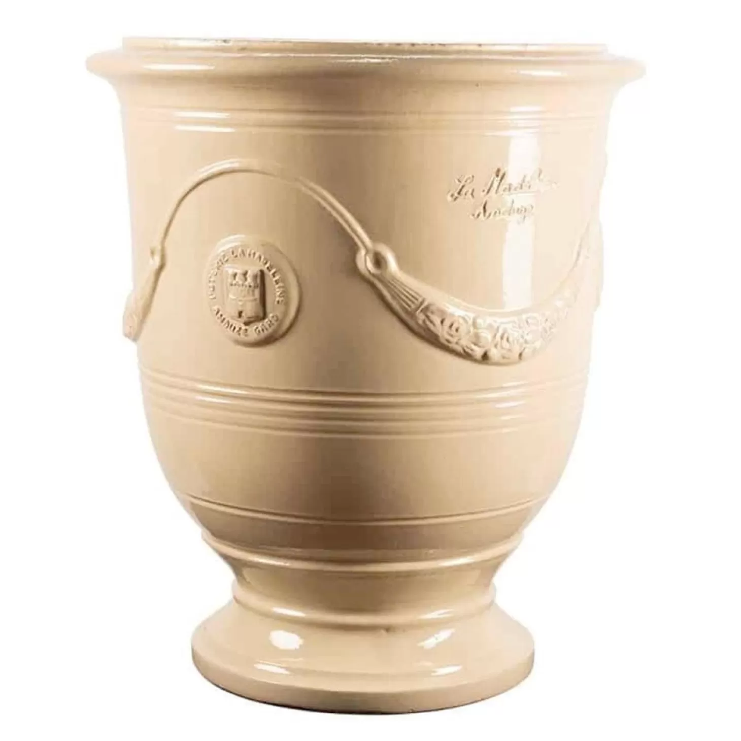 Pottery + Planters + Containers>Roger's Gardens Traditional French Glazed Anduze Ivory Vase