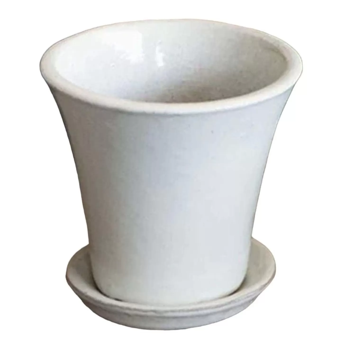 Pottery + Planters + Containers>Roger's Gardens White Audrey Planter With Saucer - 7"